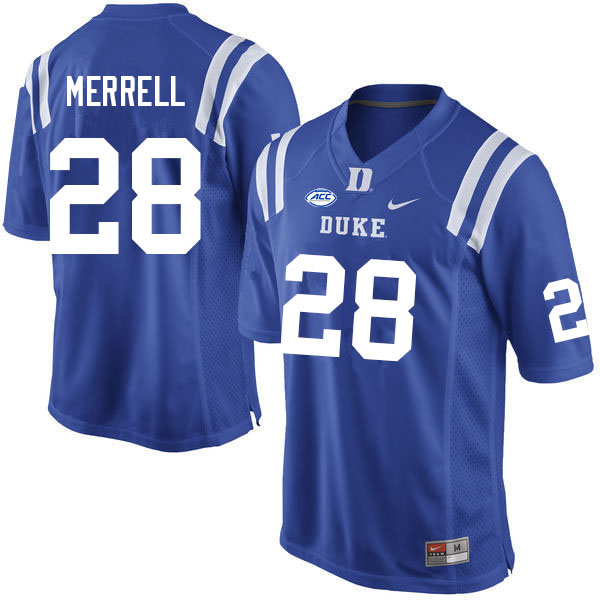 Men #28 Dylan Merrell Duke Blue Devils College Football Jerseys Sale-Blue